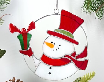 Frosty the Snowman suncatcher stained glass window hangings Christmas decor home decor garden art holiday gifts Ukrainian gift