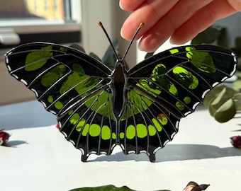 Malachite butterfly suncatcher, stained glass window hangings, Mother's Day gift, gift for mom, handmade gift, unique home decor, garden art