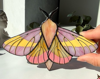 Rosy maple moth, butterfly suncatcher, stained glass window hangings, Mother's Day gift, gift for mom, handmade gift, unique home decor