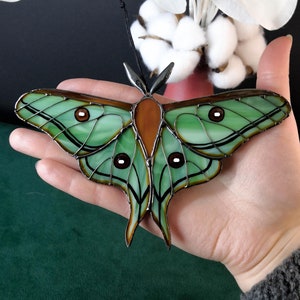 Spanische Mond Motte Schmetterling Suncatcher, Glasmalerei Fensterschmuck, Weihnachtsverzierung, Urlaub Wohnkultur, handgemachtes Geschenk, moderne Wandkunst