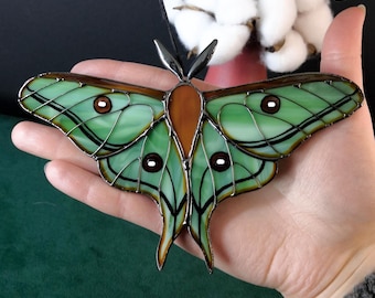 Spanish moon moth butterfly suncatcher, stained glass window hanging, Christmas ornament, holiday home decor, handmade gift, modern wall art