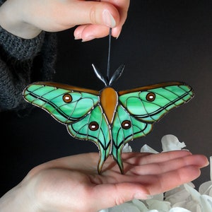 Spanish moon moth butterfly suncatcher, stained glass window hanging, unique Mothers Day gift, gift for mom, handmade home decor, modern art