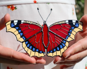 Mourning cloak butterfly suncatcher, stained glass window hangings, unique Christmas gift, gift for mom, handmade gift, modern home decor