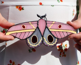 Pink moth butterfly suncatcher, stained glass window hangings, unique Christmas gift, gift for mom, handmade gift, modern home decor
