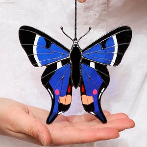 Rhetus periander butterfly suncatcher, stained glass window hangings, Christmas ornaments, handmade gift, holiday home decor, garden art