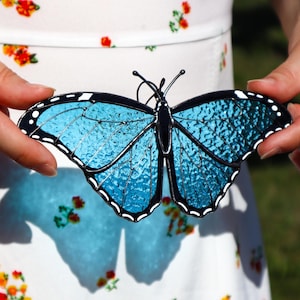 Morpho menelaus butterfly suncatcher, stained glass window hangings, unique Christmas gift, gift for mom, handmade gift, modern home decor