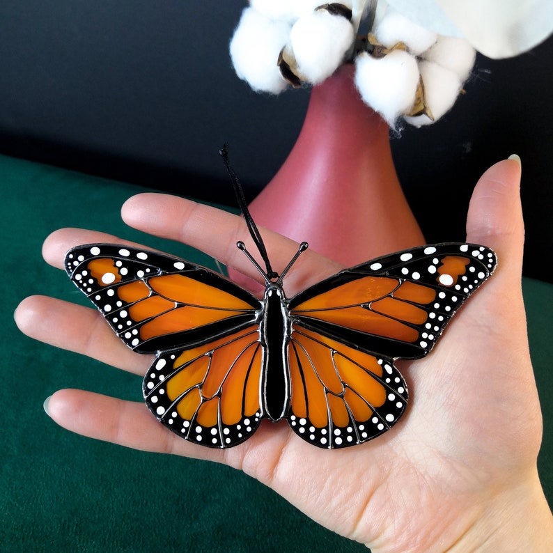 Monarch butterfly suncatcher, stained glass window hangings, unique Mother's Day gift, gift for mom, handmade home decor, modern wall art image 1