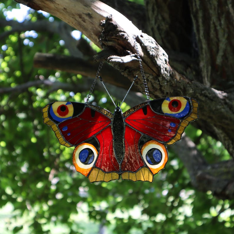 Peacock Butterfly Suncatcher, Stained Glass Window Hangings, Unique