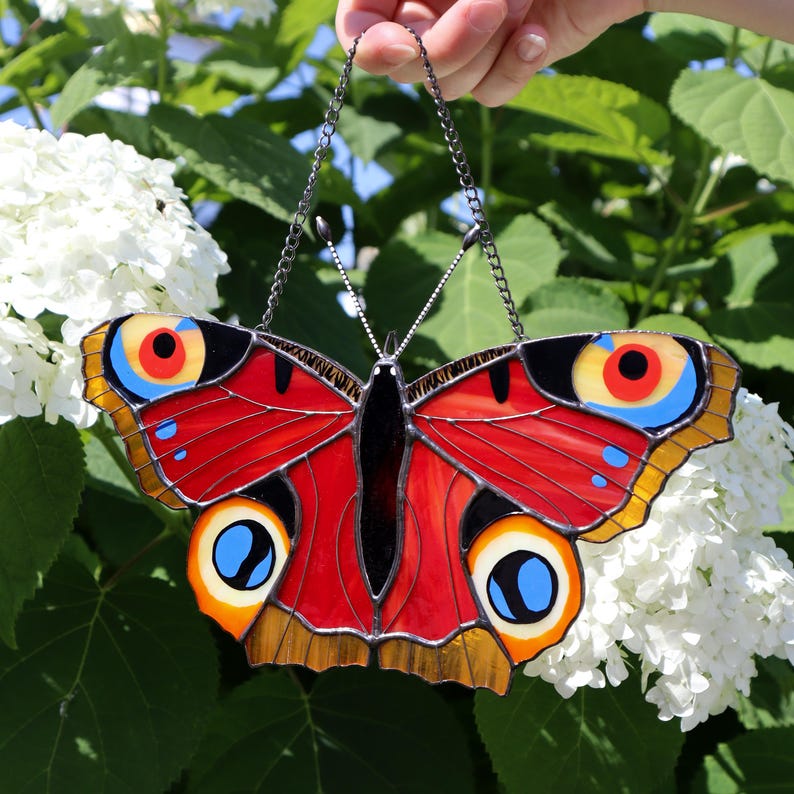 Peacock Butterfly Suncatcher, Stained Glass Window Hangings, Unique