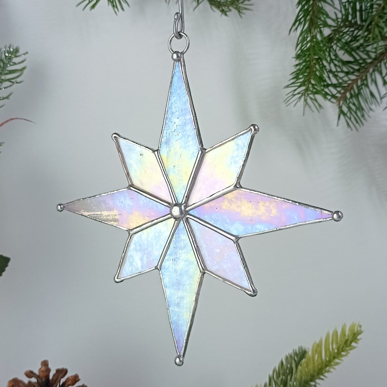 Christmas Star suncatcher stained glass window hangings Christmas decor home decor garden art holiday gifts Ukrainian gift image 1