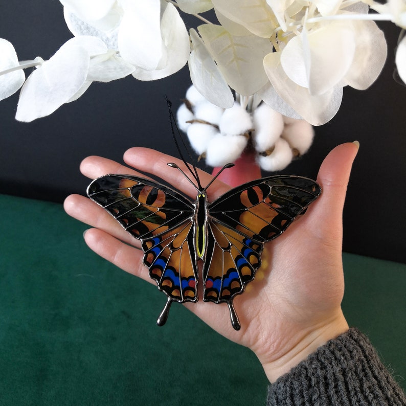 Yellow swallowtail butterfly suncatcher, stained glass window hangings, unique Mother's Day gift, gift for mom, handmade home decor image 2