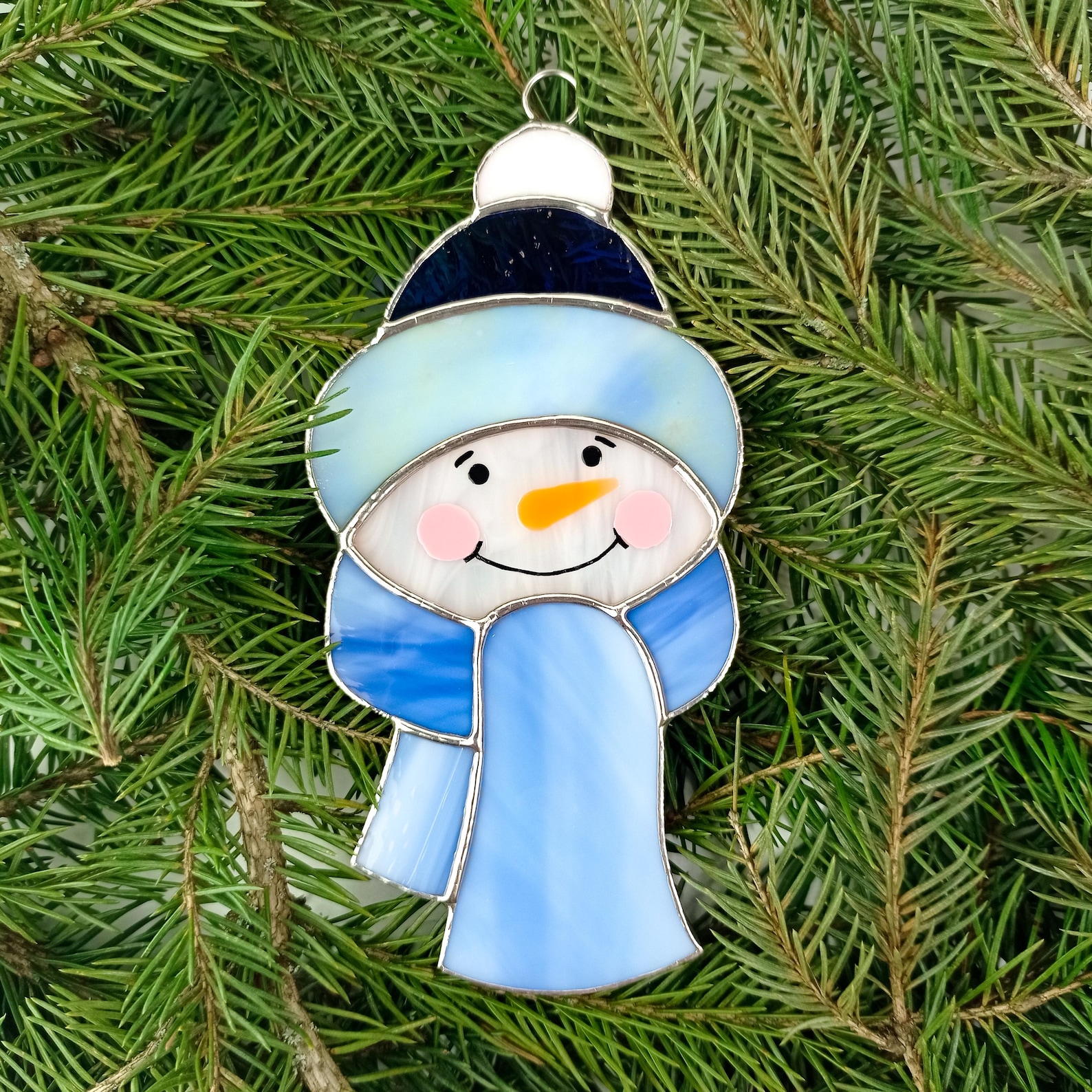 Snowman Suncatcher, Stained Glass Window Hanging, Christmas Ornament ...