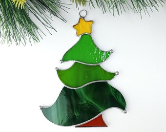 Christmas tree suncatcher stained glass window hangings Christmas decor home decor garden art holiday gifts Ukrainian gift