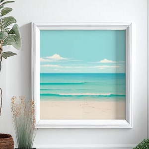 Waves on a beach, vintage style travel poster, of sandy beach and waves