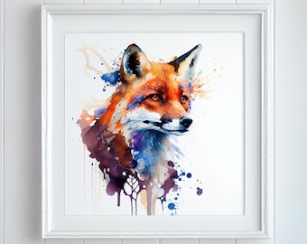 Fox Watercolor Art Print – Expressive Animal Portrait