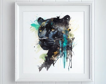 Jaguar Watercolor Art Print – Expressive Animal Portrait