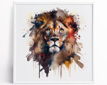 Lion Watercolor Art Print – Expressive Animal Portrait
