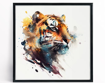 Tijger aquarelkunstdruk – expressief dierenportret