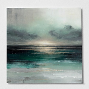 Abstract Seascape Painting, Contemporary Painting of a Stormy Sea. Abstract Ocean painting, waves on the beach
