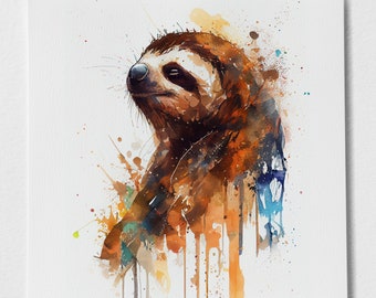 Sloth Watercolor Art Print – Expressive Animal Wall Art