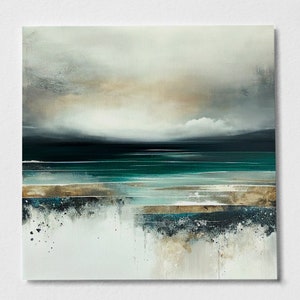 Pittura astratta della spiaggia, pittura contemporanea del paesaggio marino di una spiaggia. Pittura astratta dell'oceano