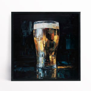 Guinness Beer Impressionist Painting Print in Gold and Dark Tones Black Framed Print