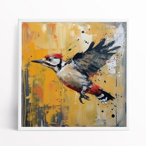 Pittura di picchio Stampa artistica di un uccello picchio - Stampe di animali selvatici extra large