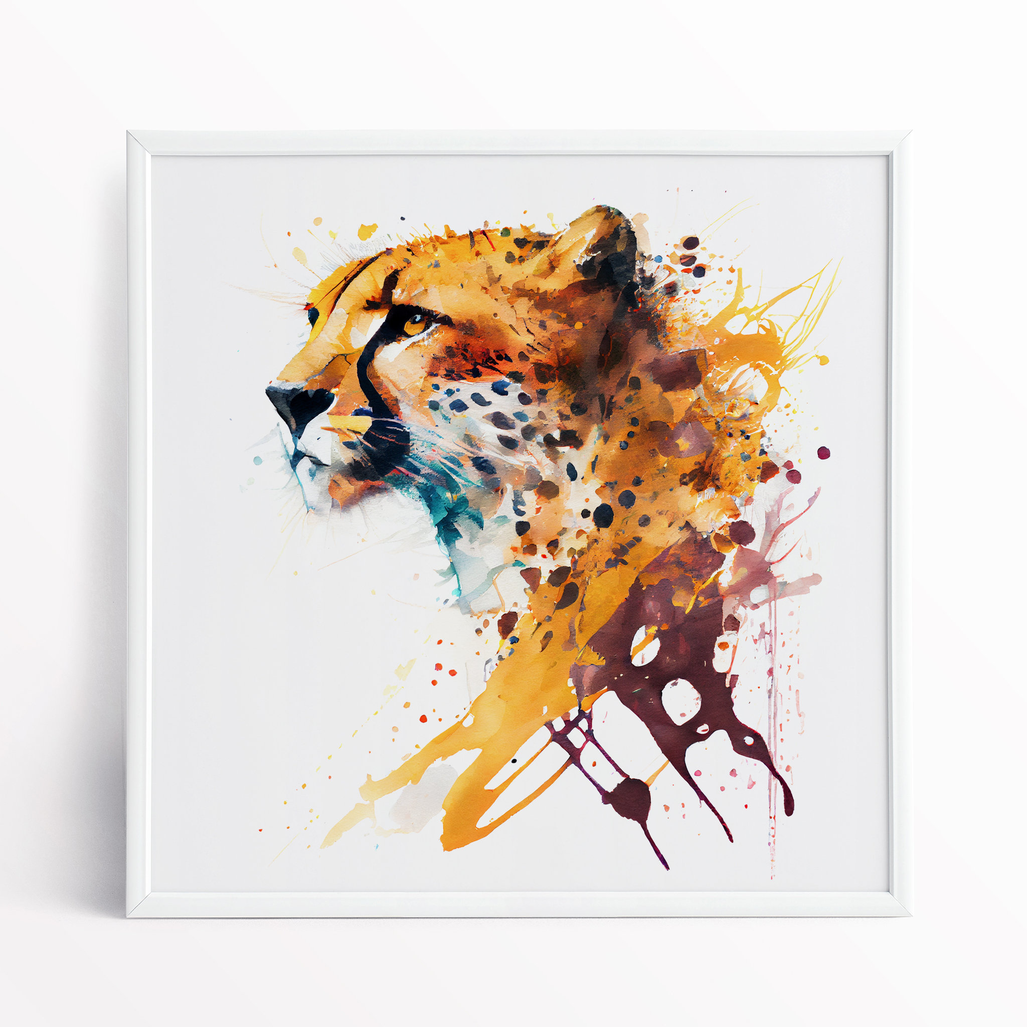 チーター 水彩インクイラスト チーター水彩画アートプリント - 表情豊かな動物の肖像画 - Etsy 日本