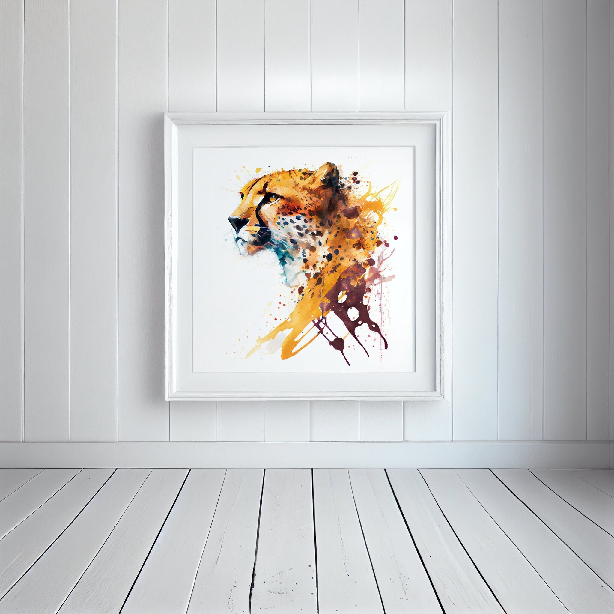 チーター水彩画アートプリント - 表情豊かな動物の肖像画 - Etsy 日本