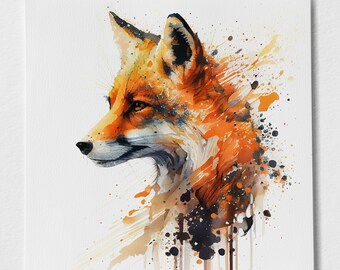 Fox Watercolor Art Print – Bold Brushstroke Animal Portrait