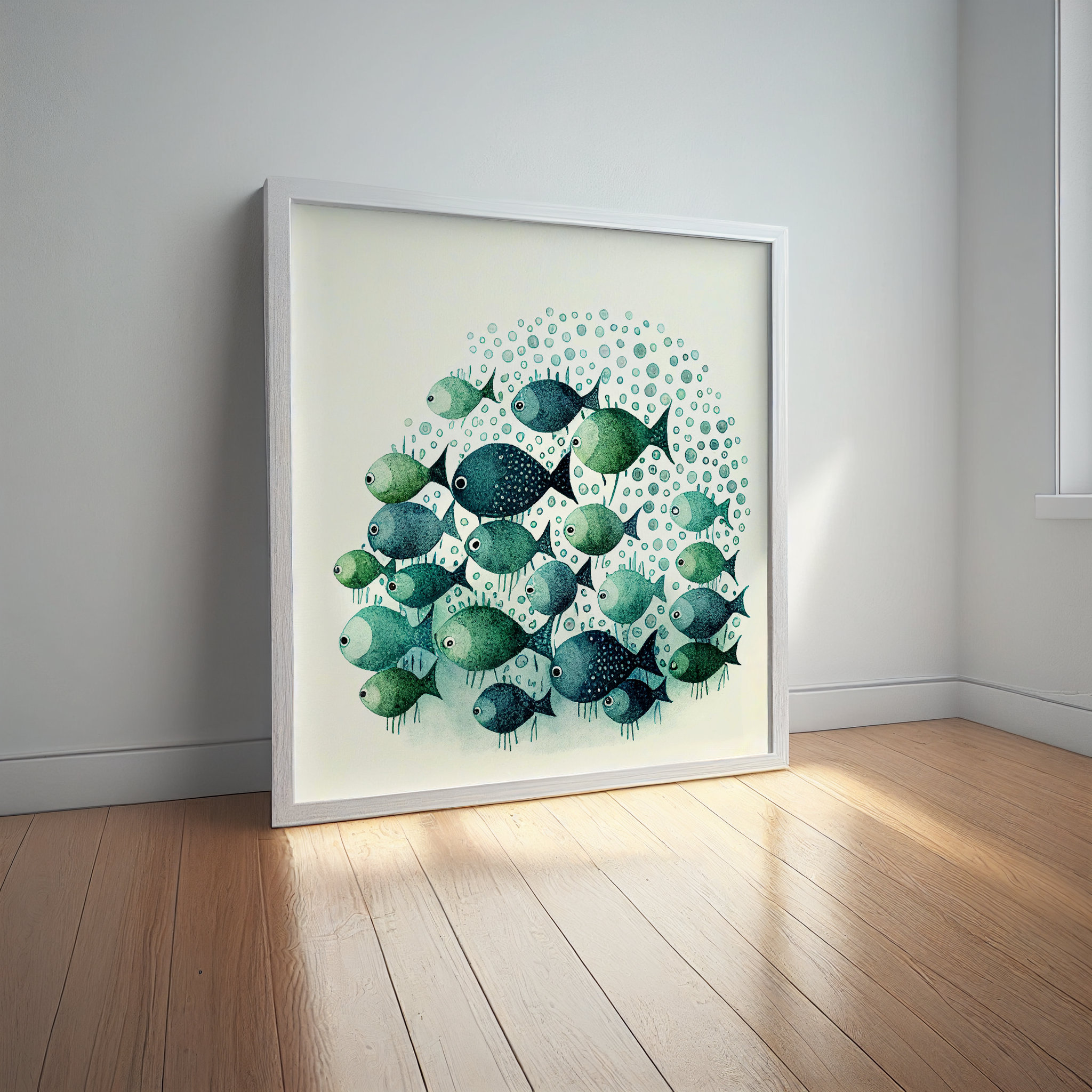 Watercolour Fish Painting Illustrations, Abstract School of Fish Art