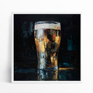 Guinness Beer Impressionist Painting Print in Gold and Dark Tones White Framed Print