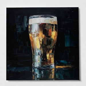 Guinness Beer Impressionist Painting Print in Gold and Dark Tones Rolled Print