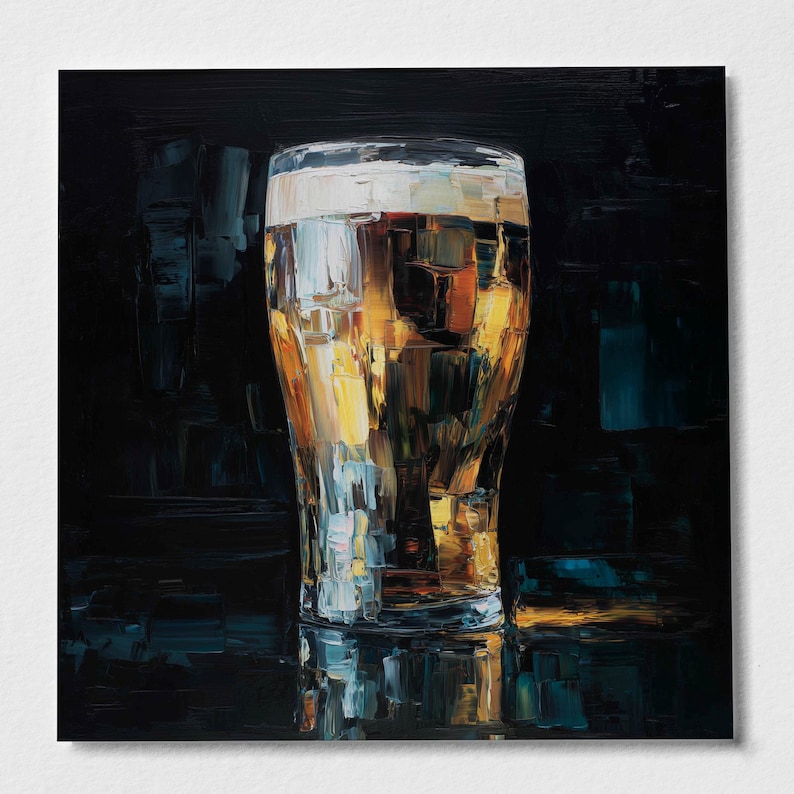 Guinness Beer Impressionist Painting Print in Gold and Dark Tones Rolled Print