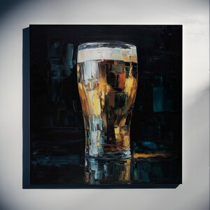 Guinness Beer Impressionist Painting Print in Gold and Dark Tones Canvas