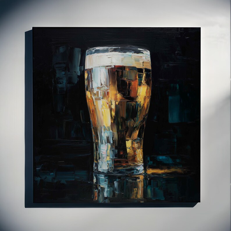Guinness Beer Impressionist Painting Print in Gold and Dark Tones Canvas