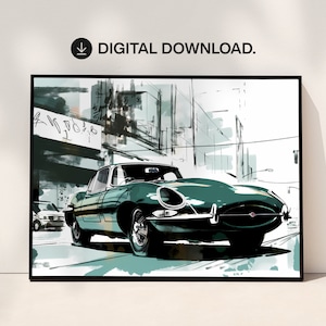Jaguar E-Type Digital Download - Jaguar Inspired Illustration, Retro, Modern Classic