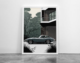 Jaguar E-Type - Car Illustration Print, Car Poster, Jaguar Classic Car Poster