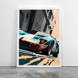 Ford GT40 - Car Print, Car Illustration, Classic Car Art, Retro, Modern Classic, Automobilia, Gift for Dad