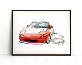 Mazda MX-5 Miata Auto Print Wandkunst für Kinderzimmer Jungen, Japan Auto, JDM, Dekor Kinder Heim Büro Kunst Kinderzimmer Dekor Wohnheim