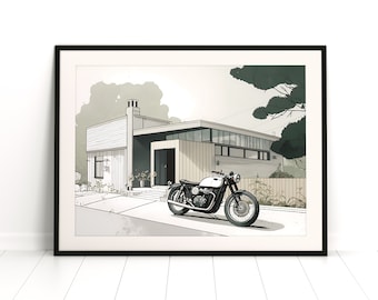 Triumph Bonneville - - Motorbike Poster Cafe Racer Print, Retro, Modern Classic, Bike Print, Triumph, Classic British Motorbike
