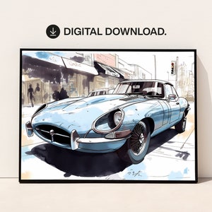 Jaguar E-Type Digital Download - Jaguar Inspired Illustration, Retro, Modern Classic