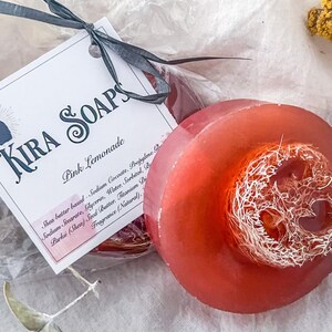 Pink Lemonade-Shea Loofah Body Soaps, Organic Handmade Bar Soap, Artisan Scented Skincare, Moisturizing Soap, Exfoliant