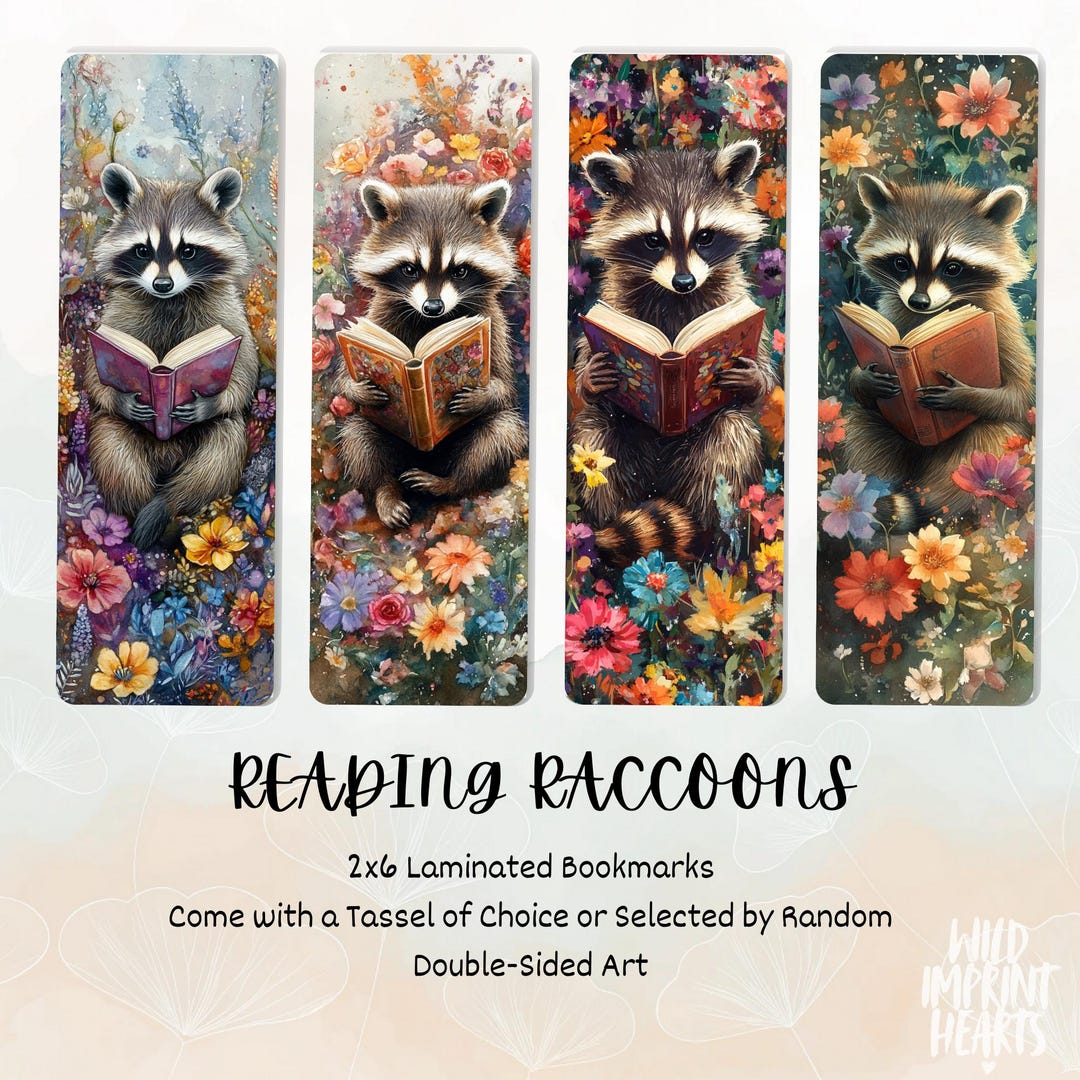 Floral Raccoon Reading Bookmarks, Laminated With Tassel - Etsy