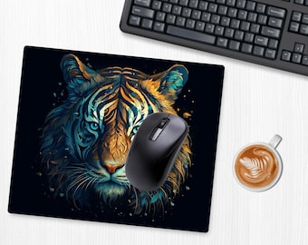 Watercolor Tiger Mousepad – Artistic Tiger Desk Decor, Sublimated Mouse Pad, Abstract Big Cat Office Accessory, Wildlife Art Mousemat