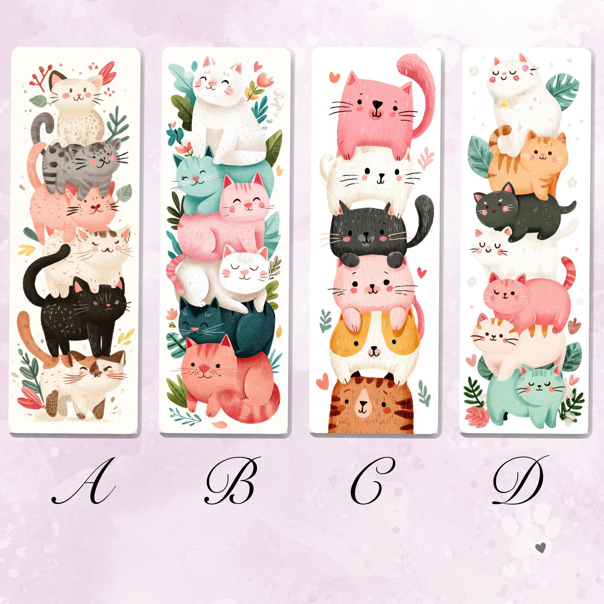 Funny Cat Stack Bookmarks, Cute Cartoon Cat Bookmark, Stacked Cats ...