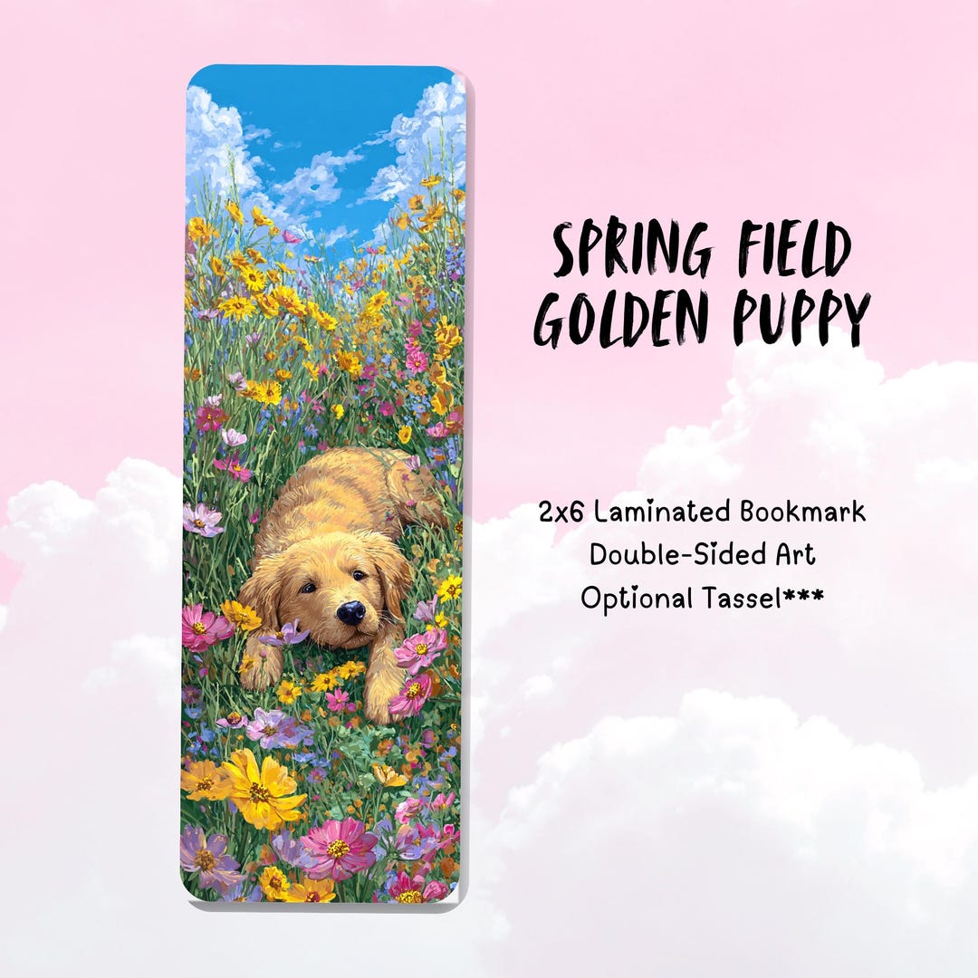 Golden Retriever Puppy Bookmark, Floral Dog Art, Laminated (2x6 ...