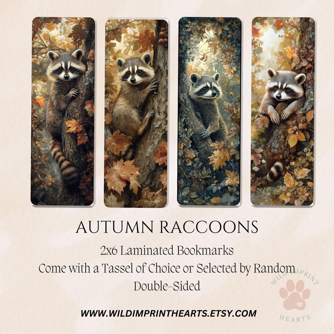 Autumn Raccoon Laminated Bookmarks, Fall Reader Gift, Optional Tassel ...