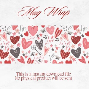 Valentine&#39;s Day Mug Wrap PNG: Hearts and Keys Sublimation Design (Digital Download)