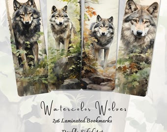 Marcapáginas de lobos en acuarela, marcapáginas de lobo, marcapáginas de fauna silvestre, marcapáginas de naturaleza, regalo de animales del bosque, marcapáginas laminado